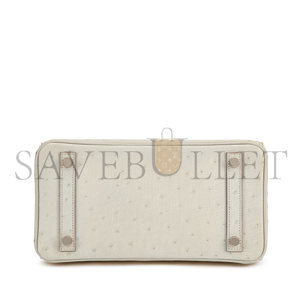 H**mes master birkin 25 ostrich leather wool white silver buckle h041944ck86 (25*20*13cm)